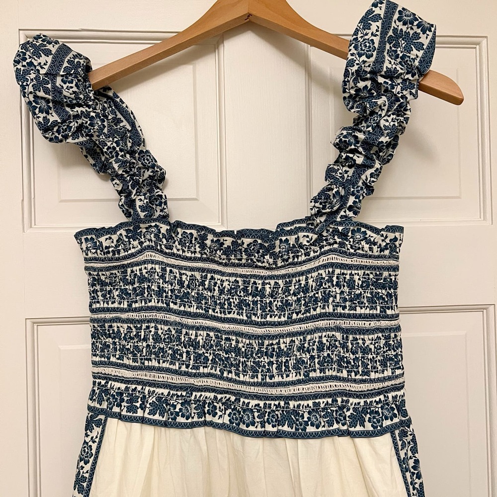 SEA New York Smocked Cream and Navy Dress - Picture 10 of 11